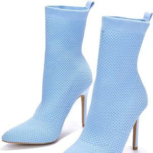 Baby Blue 7.5 Stiletto Sock Ankle Booties